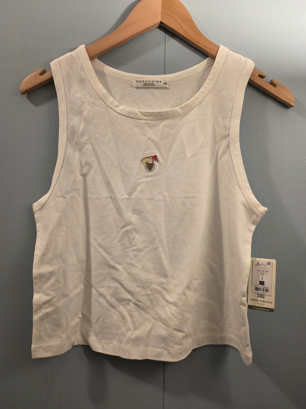 White Embroidered Crewneck Tank